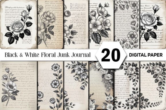 Black & White Shabby Floral Junk Journal: A Designer's Guide