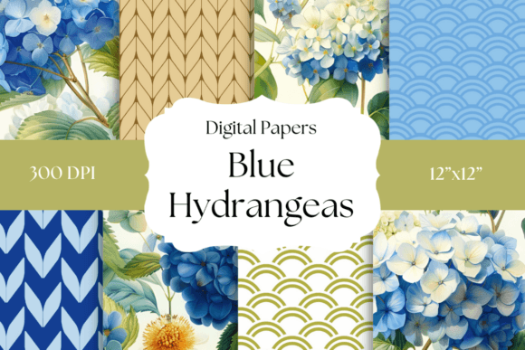 Blue Hydrangeas Digital Papers: Serene Florals for Design