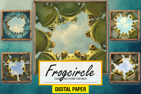 Cheerful Frogs Peering from Above: A Whimsical Design Asset