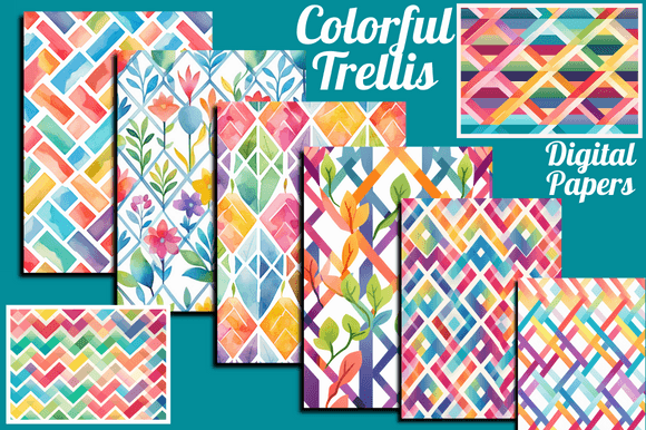 Colorful Trellis Digital Papers for Creative Projects