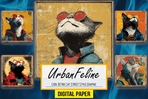 Cool Retro Cat Street Style Graphic Art: Urban Edge for Creative Projects