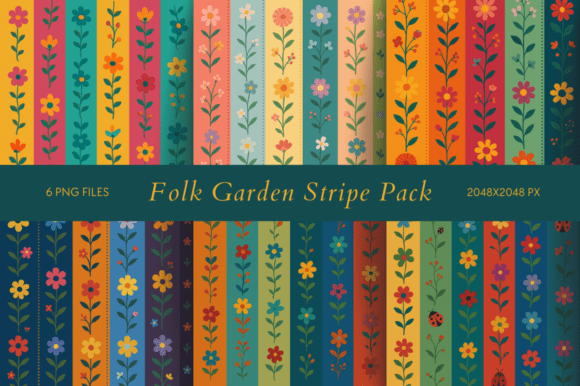 Folk Garden Stripe Pack: Whimsical Digital Papers for Modern Creatives
