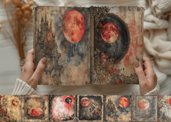 Gothic Moon Junk Journal Paper: Dark Elegance for Your Projects