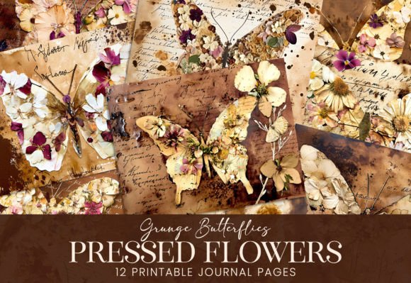 Pressed Flowers Grunge Butterfly Papers: Your New Favorite Design Asset