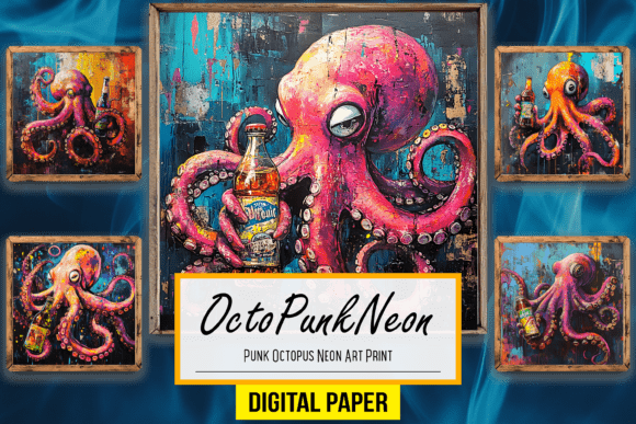Punk Octopus Neon Background Artwork: A Bold Design Asset