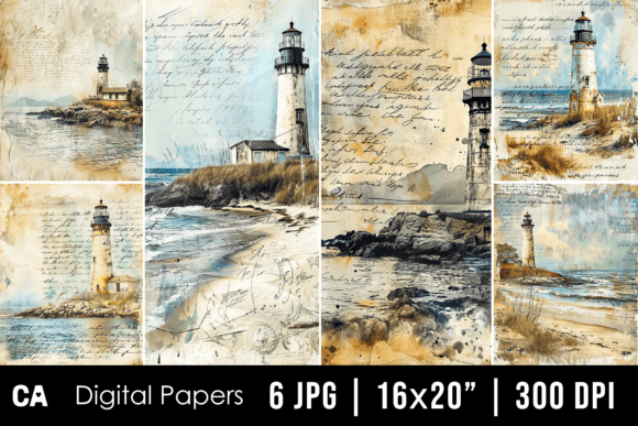 Setting the Tone: Vintage Lighthouse Journal Pages for Design
