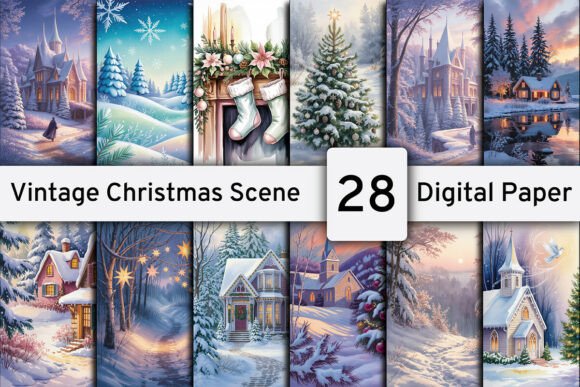 Unwrapping Nostalgia with Vintage Christmas Scene Digital Paper